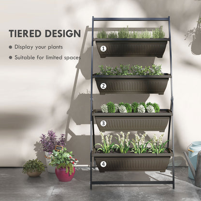 4-Tier Vertical Raised Garden Planter with 4 Boxes, Outdoor Plant Stand Grow Container for Vegetable Flowers, Brown