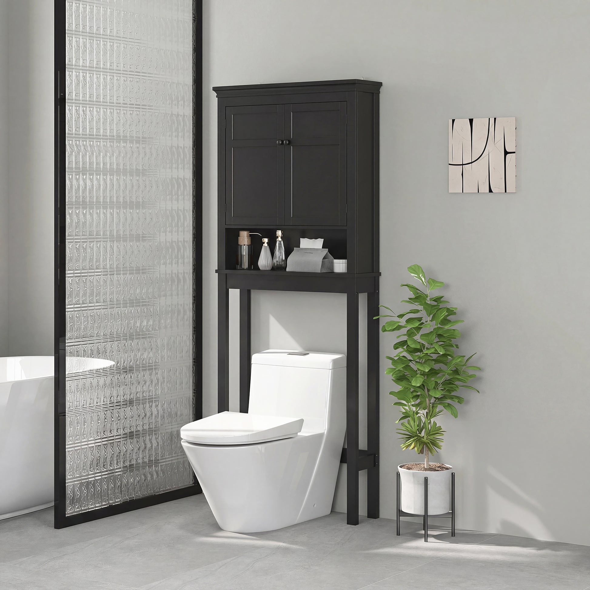 3-Tier Over Toilet Storage Unit Washing Machine Cabinet Dryer Cabinet with Adjustable Shelf for Bathroom, Laundry