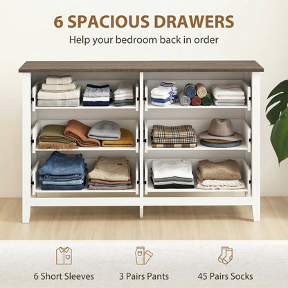 Wide Dresser for Bedroom with 6 Drawers Storage Chest of Drawers for Living Room, Closet, Laundry, Entryway