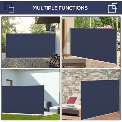 118" x 79" Outdoor Folding Privacy Screen Retractable Side Awning Patio with Resistance to UV Rays and Wind Dark Blue