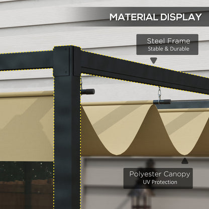 10' x 7' Patio Pergola with Retractable Canopy, Outdoor Sun Shelter, Yard Shade, Khaki