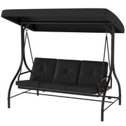 Convertible Patio Swing Bed with Canopy and Cushions, 3 Seater Porch Swing for Outdoor, Backyard, Garden, Black
