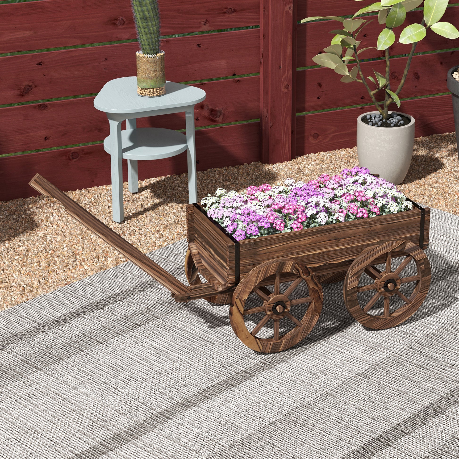 Raised Garden Bed, Wooden Wagon Planter Boxes with Drainage Holes, for Vegetables Flowers Herbs, Carbonized