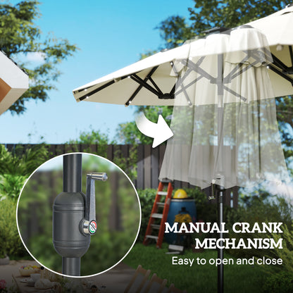 10ft Double-Sided Patio Umbrella with 35 LED Lights, 12 ribs, Extra Large Outdoor Parasol with Twin Canopy, Beige