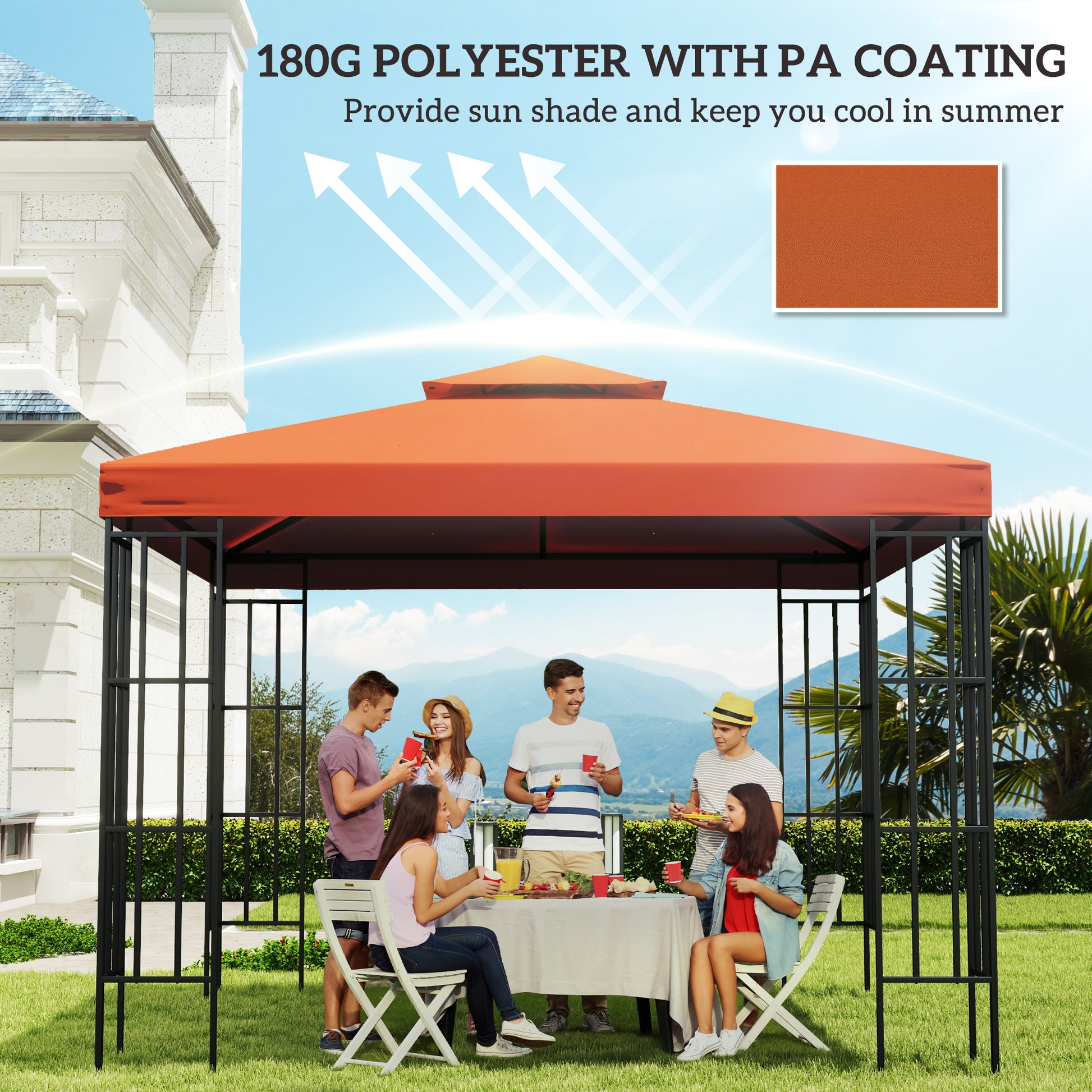 10' x 10' Square 2-Tier Gazebo Canopy Replacement Top Cover Outdoor Garden Sun Shade, Orange
