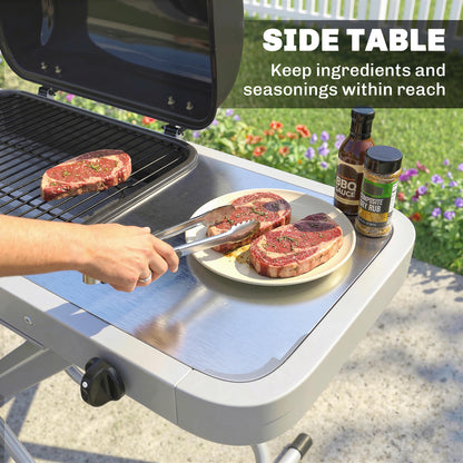 Portable Propane Gas BBQ Grill with Foldable Cart, Wheels, 9500 BTU Gas Barbecue Grill with Piezo Ignition Burner, Black