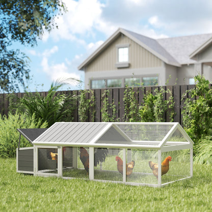 95"L Chicken Run Large Chicken Coop with Nesting Box Wooden Roof Side Door for Outdoor 4–8 Chickens