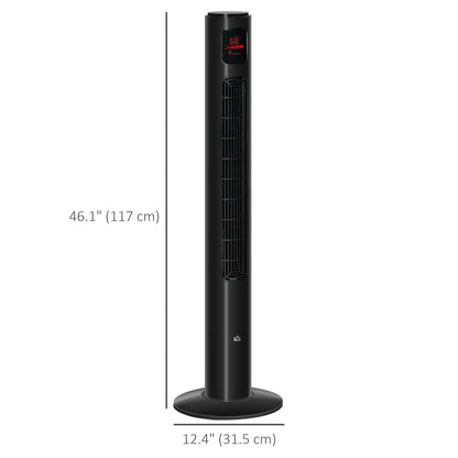 Freestanding Tower Fan Cooling for Home Bedroom with Oscillating, 3 Speed, 12h Timer, LED Sensor Panel, Remote Controller, Black