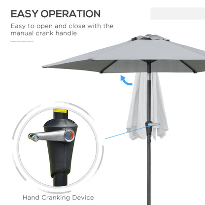 Patio Sun Umbrella, Outdoor Parasol with 6 Ribs, Light Grey