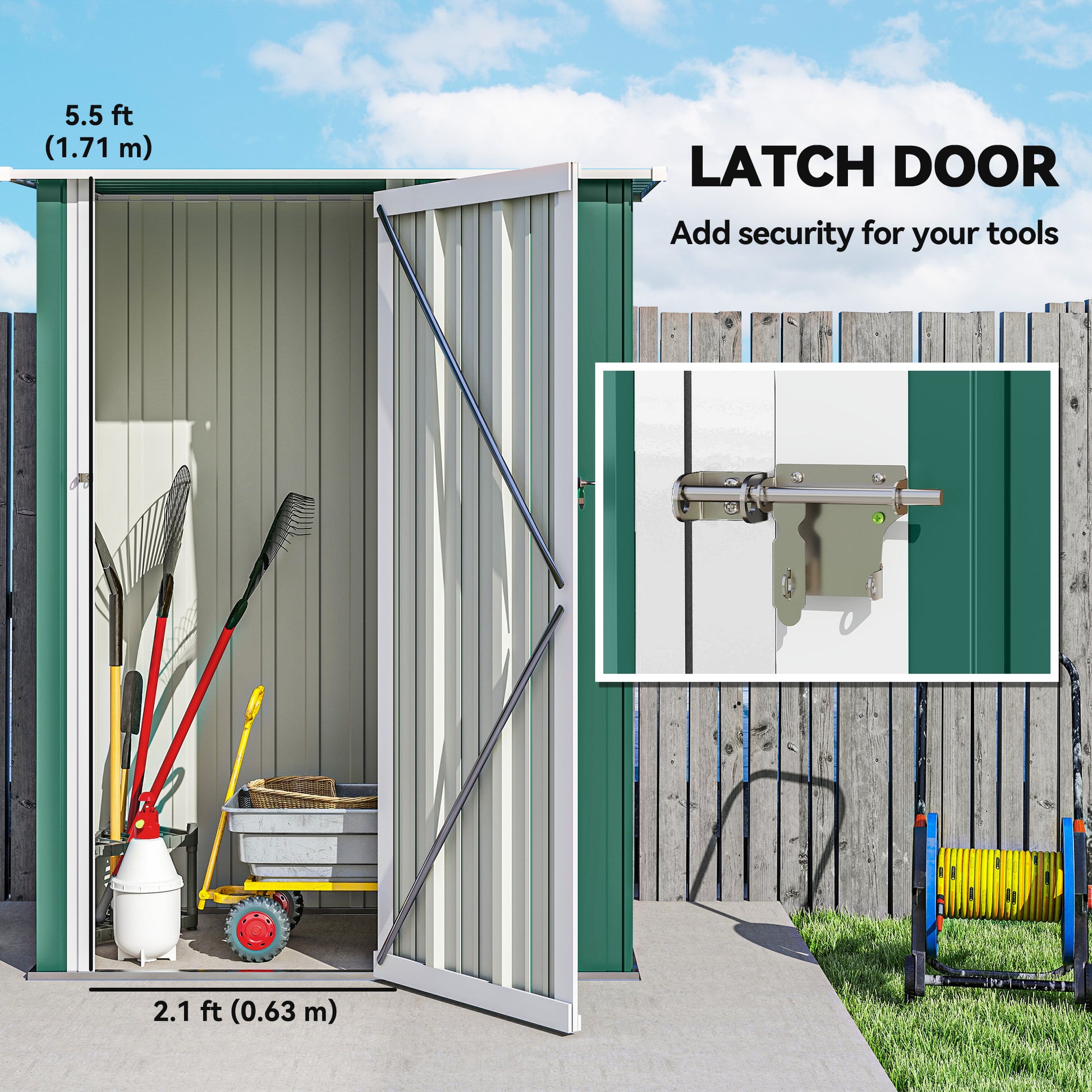5 x 3ft Outdoor Storage Shed Metal Garden Shed Cabanon with Sloped Roof, Lockable Door for Tool, Green