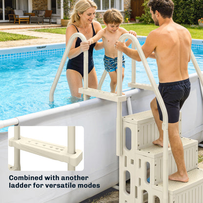 Swimming Pool Ladder Adjustable for Above Ground Pools w/ Non-Slip Steps & Dual Handrails 4-Step Cream White