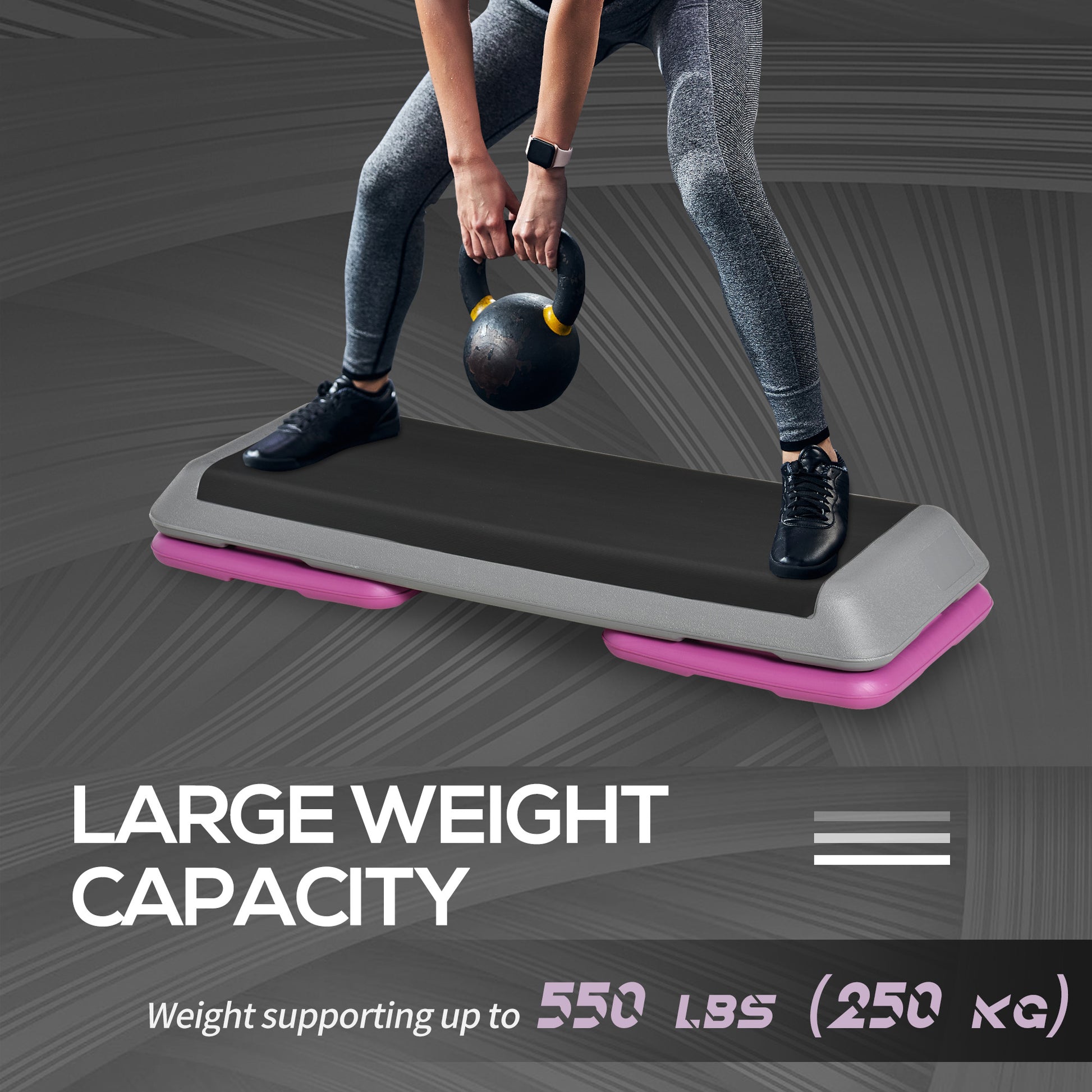 Soozier 43" Adjustable Aerobic Platform Stepper 3 Level with Risers 4” 6” 8” Cardio Fitness Trainer Workout Step Home Gym Exercise, Black Purple