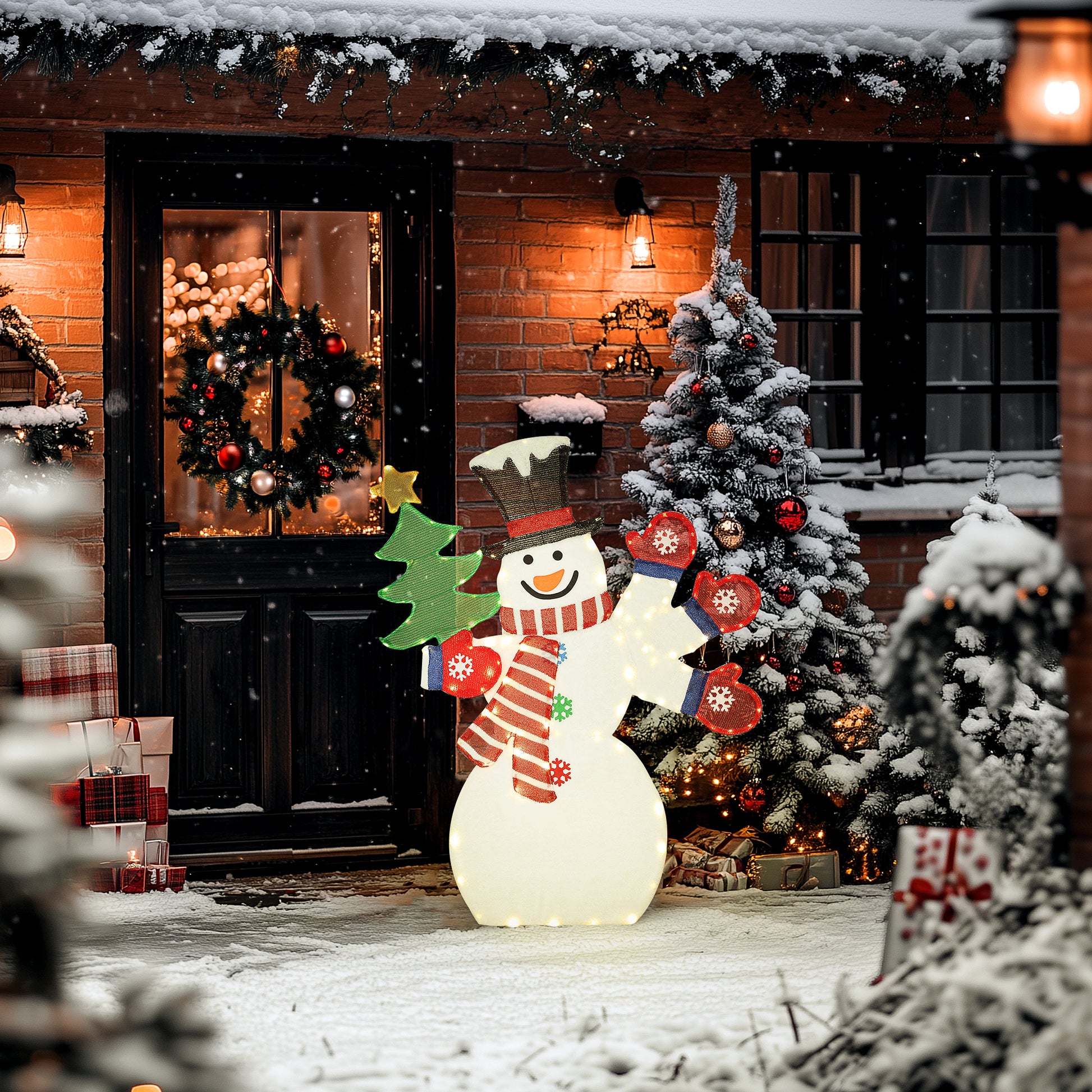 4FT Lighted Snowman, Light Up Christmas Decor with 148 LEDs, Stakes and Zip Ties, IP44 Waterproof for Outdoor Yard
