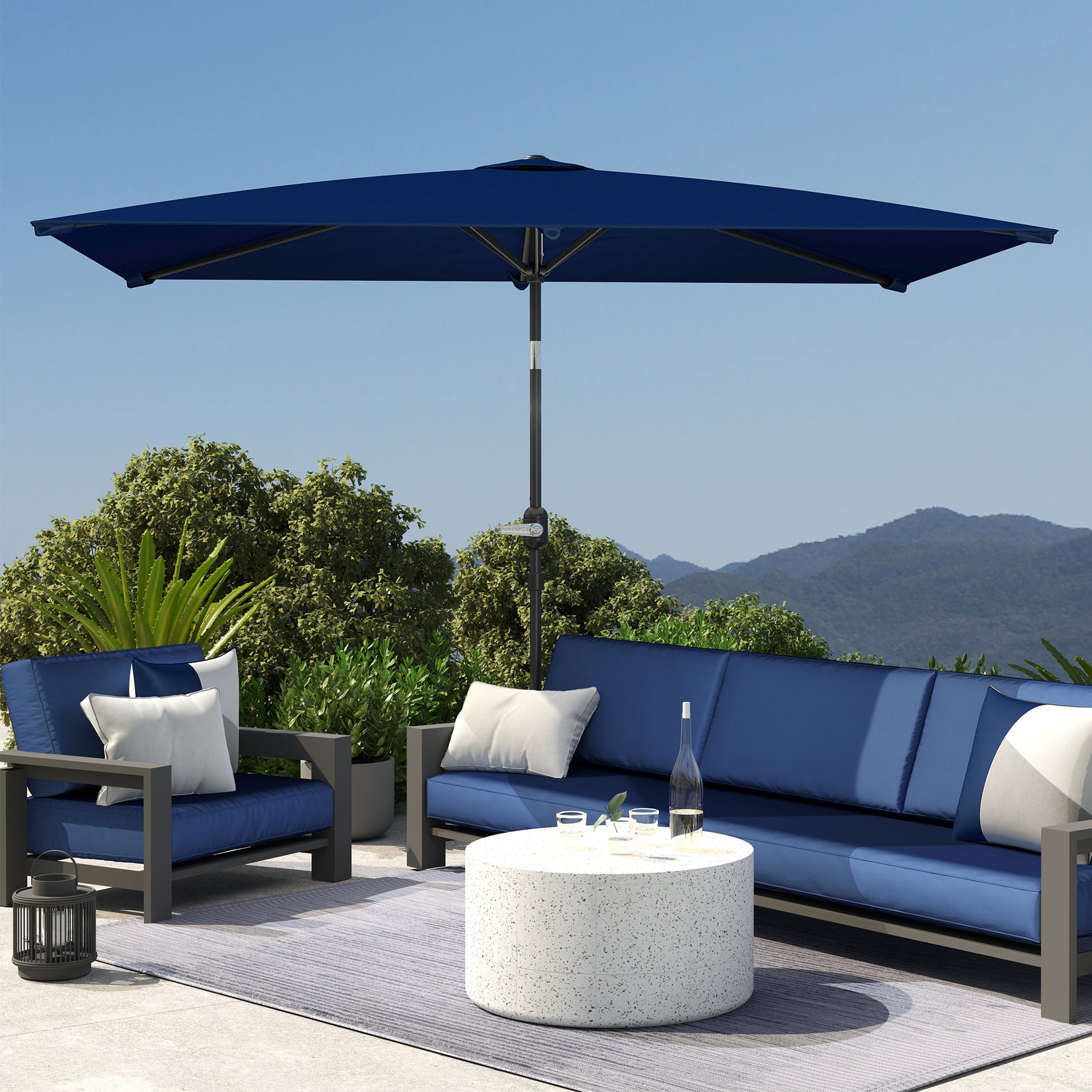 6.5x9.6ft Rectangle Aluminum Tilt Patio Umbrella, Garden Market Parasol, Outdoor Sunshade Canopy with Crank, Navy Blue