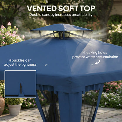 9.6' x 9.6' Patio Gazebo Outdoor Pavilion 2 Tire Roof Canopy Shelter Garden, Steel Frame w/ Mosquito Netting, Dark Blue
