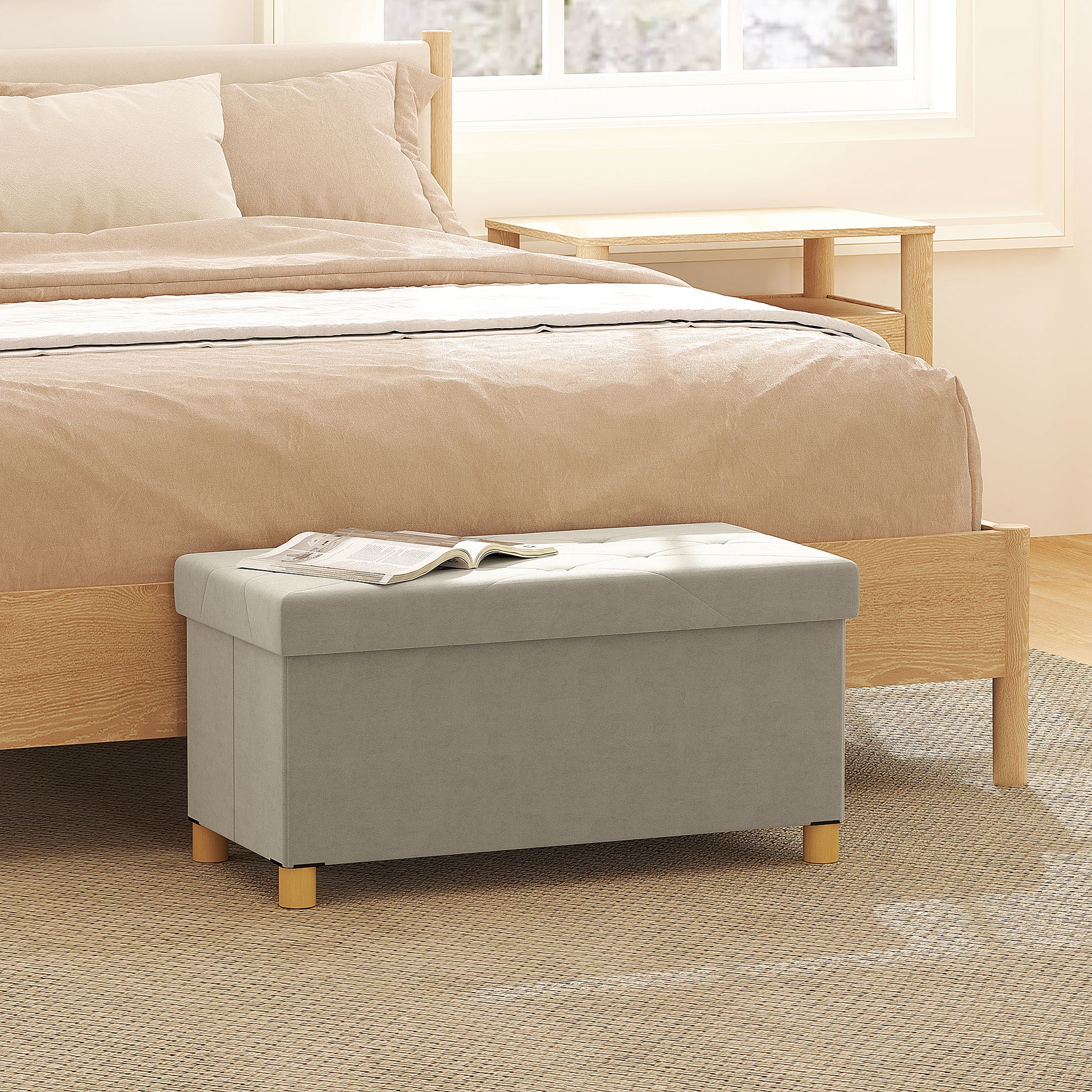 Storage Ottoman Bench, Velvet Upholstered Foldable Ottoman Footrest, Foot Stool with Wood Legs for Living Room, Bedroom