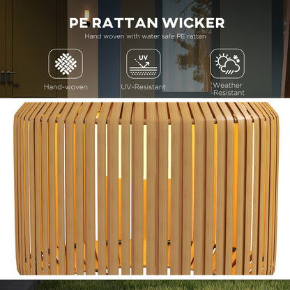 Wicker Outdoor Floor Lamp, Cordless Solar Lantern with Auto On/Off LED Lights, IP44 for Patio, Porch, Pathway, Yellow