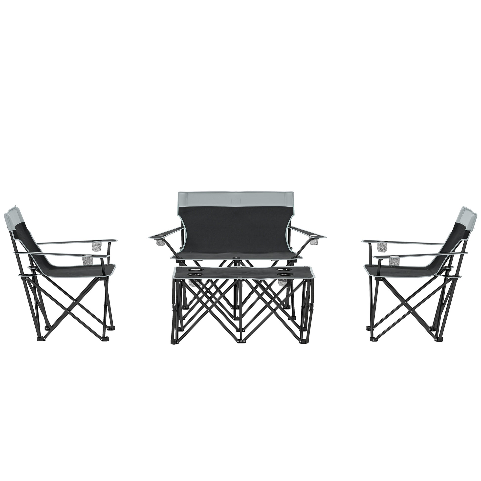 4 Piece Folding Camping Table and Chairs, Outdoor Lawn Chair Set w/ Table, Cup Holders for Hiking, Picnic, Grey