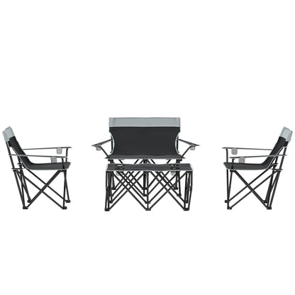 4 Piece Folding Camping Table and Chairs, Outdoor Lawn Chair Set w/ Table, Cup Holders for Hiking, Picnic, Grey