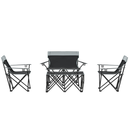 4 Piece Folding Camping Table and Chairs, Outdoor Lawn Chair Set w/ Table, Cup Holders for Hiking, Picnic, Grey