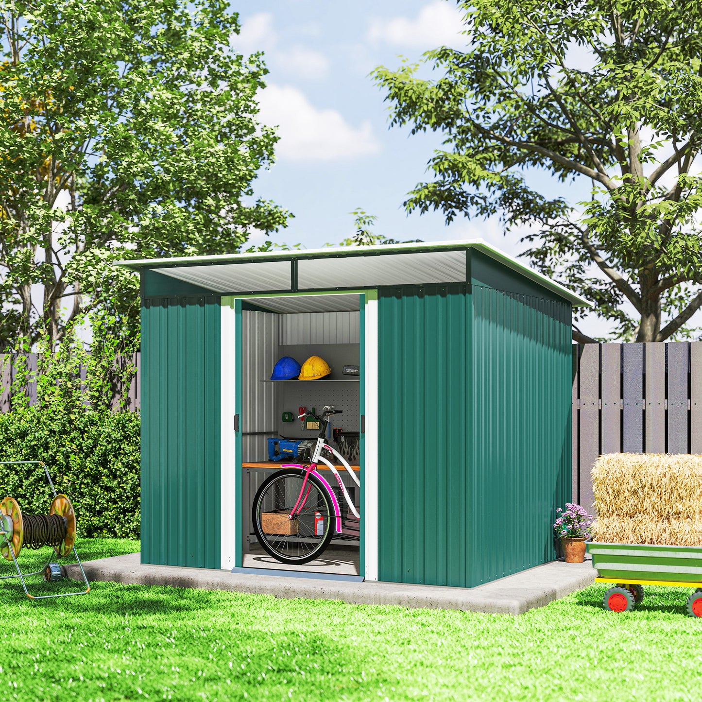 6' x 8.5' Outdoor Metal Garden Shed Utility Tool Storage Steel Backyard House, Dark Green