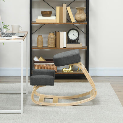 Ergonomic Kneeling Chair, Wood Kneel Stool with Thick Pads, Desk Knee Chair, Improve Posture, Dark Grey
