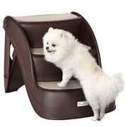 Dog Stairs for Small Dogs 15"H, 3-Step Foldable Pet Step with Non-Slip Treads, for Injured, Old, Puppy, Cats, for High Bed, Sofa, Couch, Chair, Lightweight, Brown