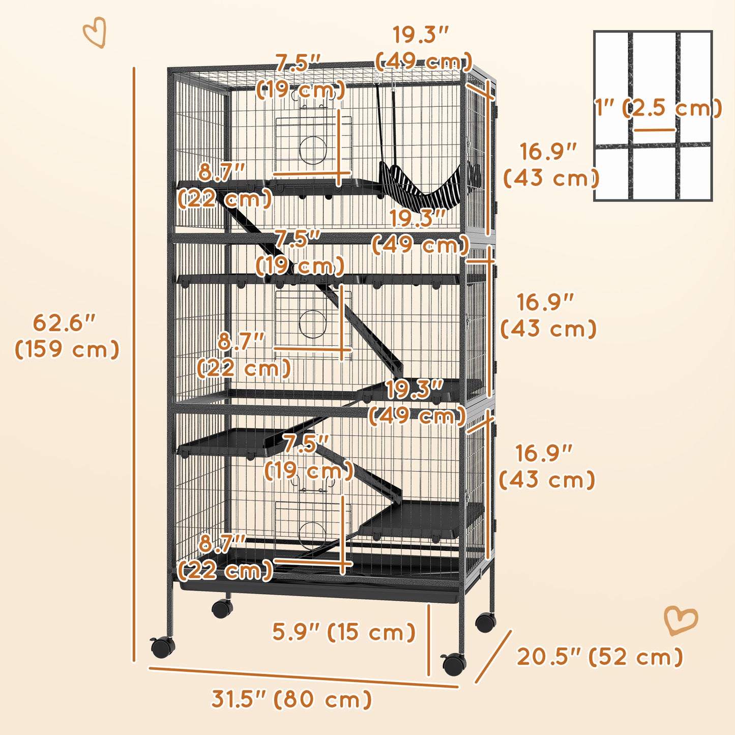 6-Tier Rolling Small Animal Cage, Deluxe Rabbit Cage, Ferret Cage for Mink Chinchilla Kitten Rabbit Charcoal Grey