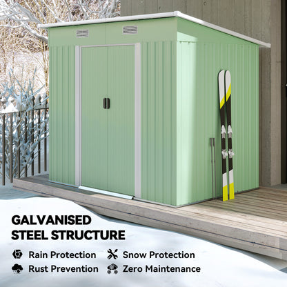 7'x 4' Metal Patio Storage Shed Garden Lockable Shed Tool Utility Storage Unit, Light Green