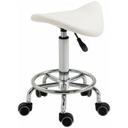 Saddle Stool, PU Leather Adjustable Rolling Salon Chair for Massage, Spa, Clinic, Beauty and Tattoo, White