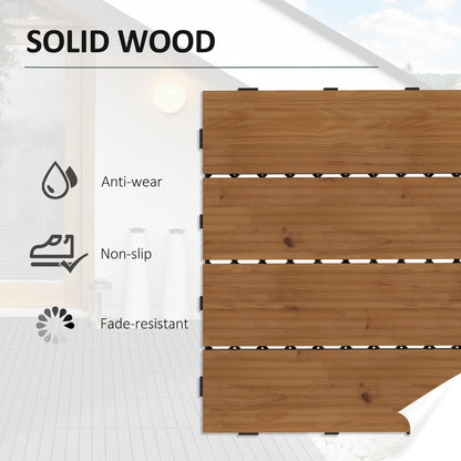 12 Pcs Garden Decking Tiles Wooden Outdoor Flooring Tiles for All Weather Use, Brown