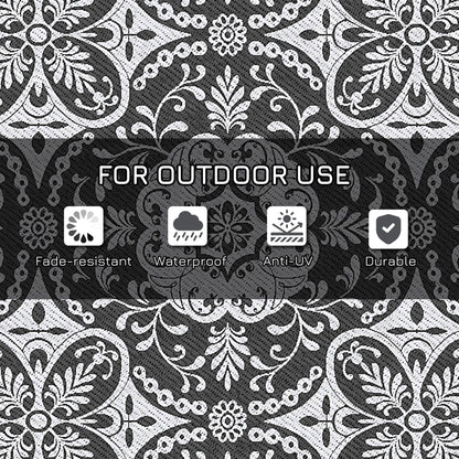 Portable Outdoor Rug with Carry Bag, 9' x 18' Reversible Mat, Waterproof Plastic Straw RV Rug for Backyard, Deck, Picnic, Beach, Camping, Gray & White Flower