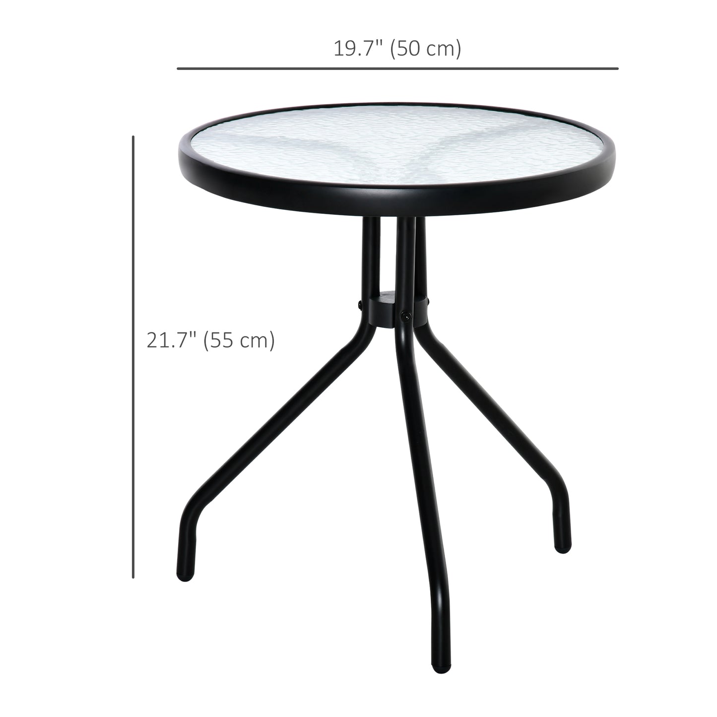 20" Round Outdoor End Table, Patio Side Table with Tempered Glass Top for Garden, Balcony, Poolside, Black