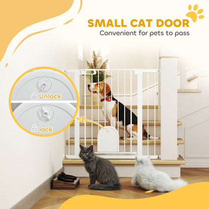30"-41" Extra Wide Pet Gate Barrier with Small Door, 35"H Dog Gate with Safety Gate Barrier, Stair Pressure Fit, White