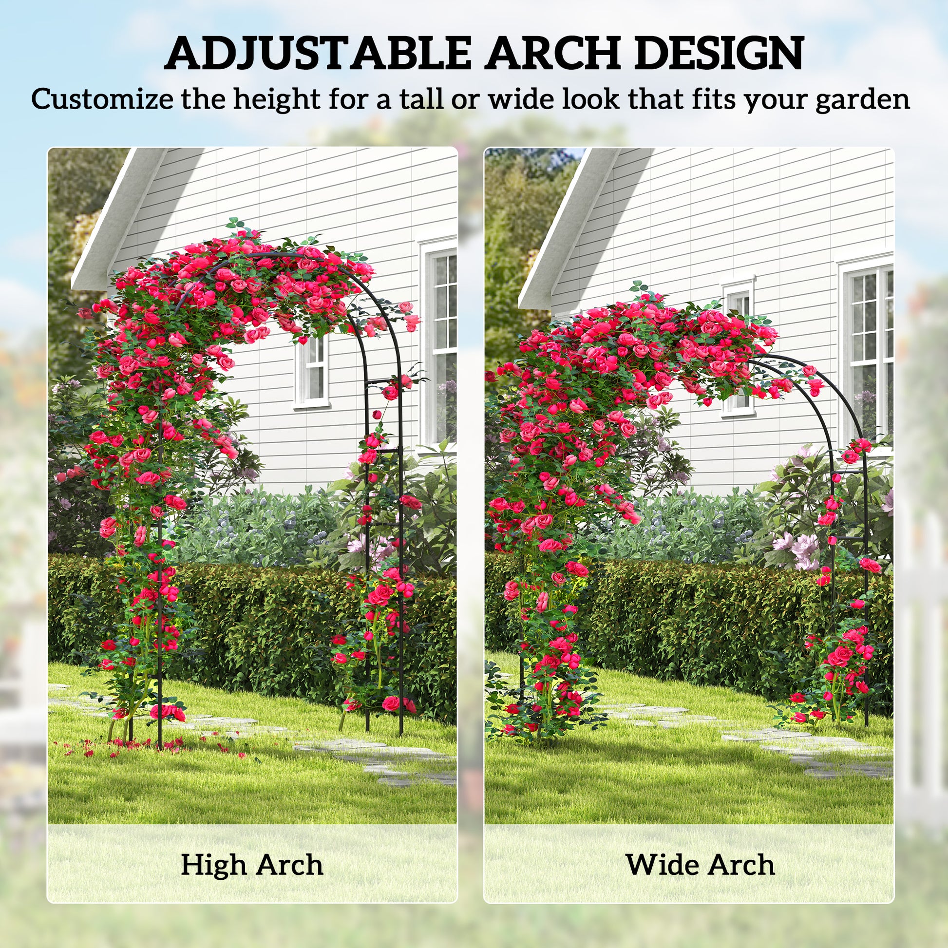 8FT Metal Garden Arch Trellis for Climbing Plants, Ceremony, Wedding Decoration, Black