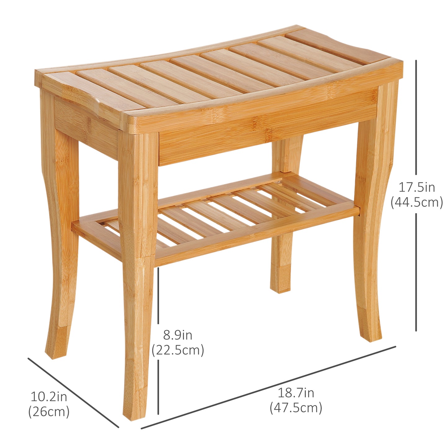 20" Bamboo Shower Bench Bathroom Stool Spa Bath Seat Organizer Storage Shelf