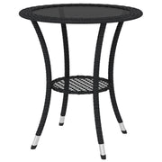 Outdoor Rattan Dining Table, Patio Wicker Round Coffee Table with 2-Tier Storage Shelf, Black