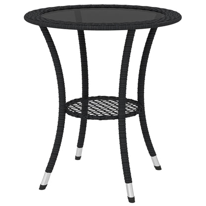 Outdoor Rattan Dining Table, Patio Wicker Round Coffee Table with 2-Tier Storage Shelf, Black