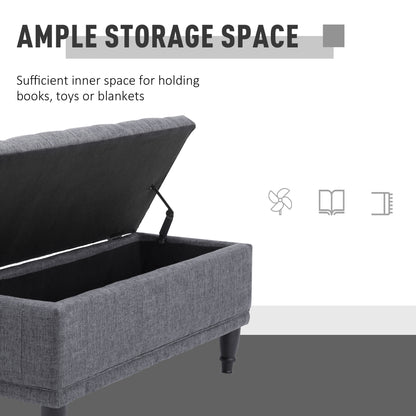 Storage Ottoman, Linen Fabric End of Bed Bench with Soft Close Lid, Button Tufted Storage Bench for Living Room, Entryway or Bedroom, 42" x 17" x 19", Grey