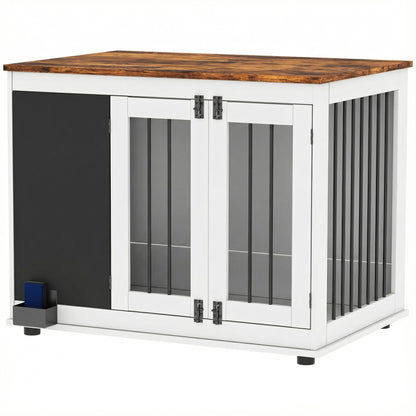 39" Dog Crate Furniture Side End Table for Large Dogs w/ Blackboard, Three Doors, White