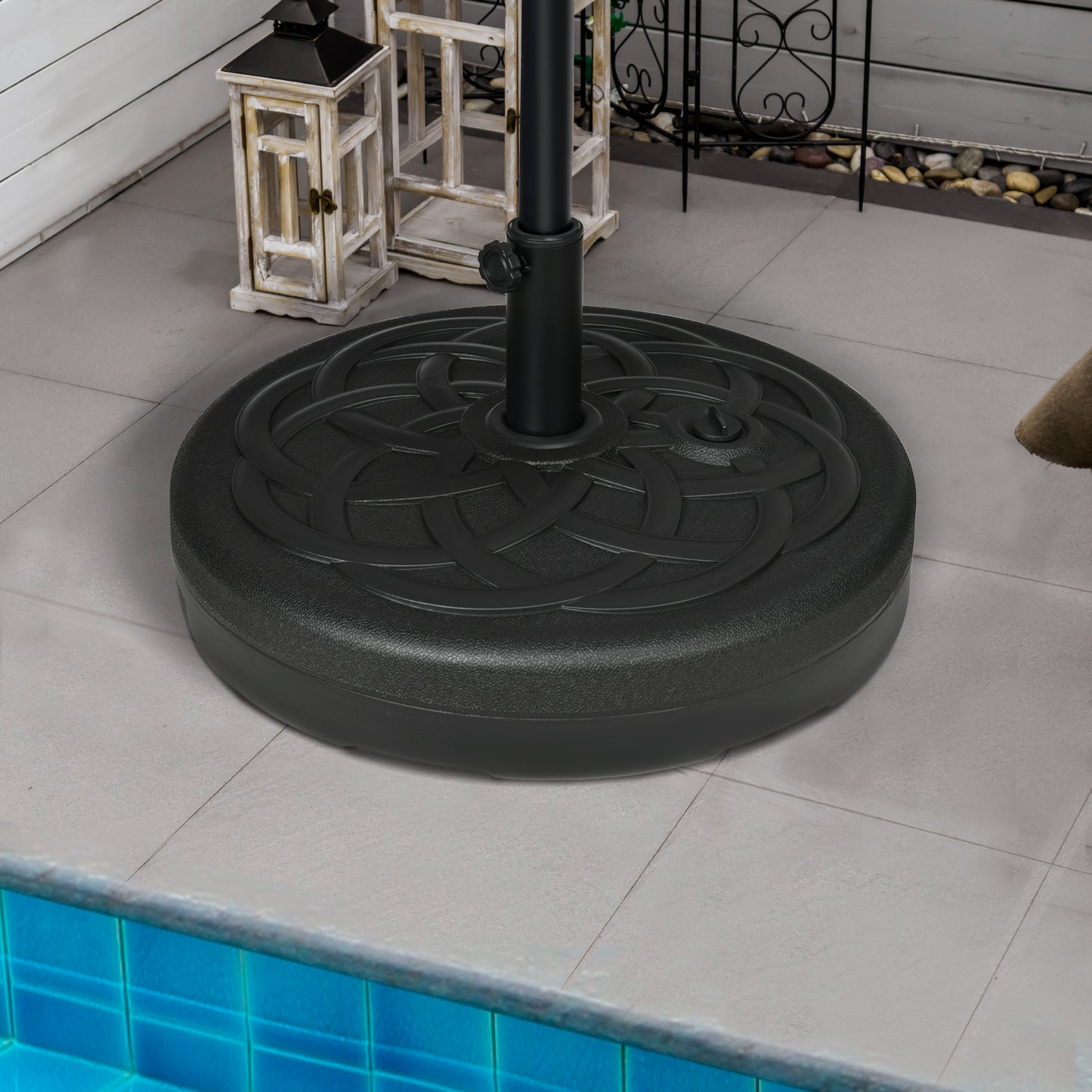 77 lb Heavy Duty Patio Umbrella Base, 22" Round Market Umbrella Stand for Deck, Outdoor, Backyard, Black