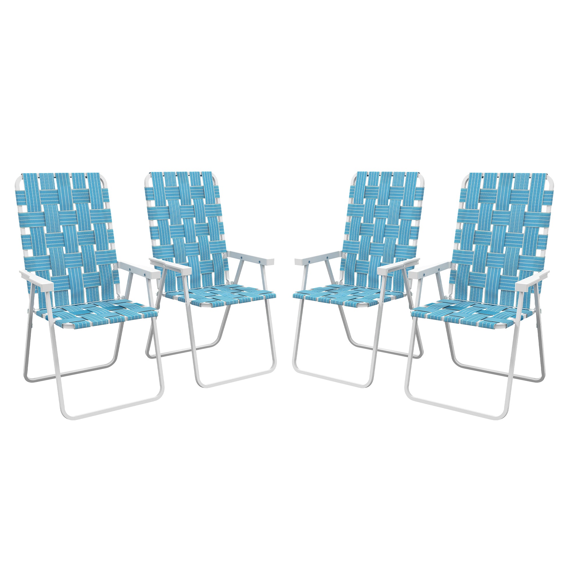 Set of 4 Folding Patio Chairs, Portable Chair Set with Armrests for Camping, Garden, Pool, Beach, Backyard, Blue