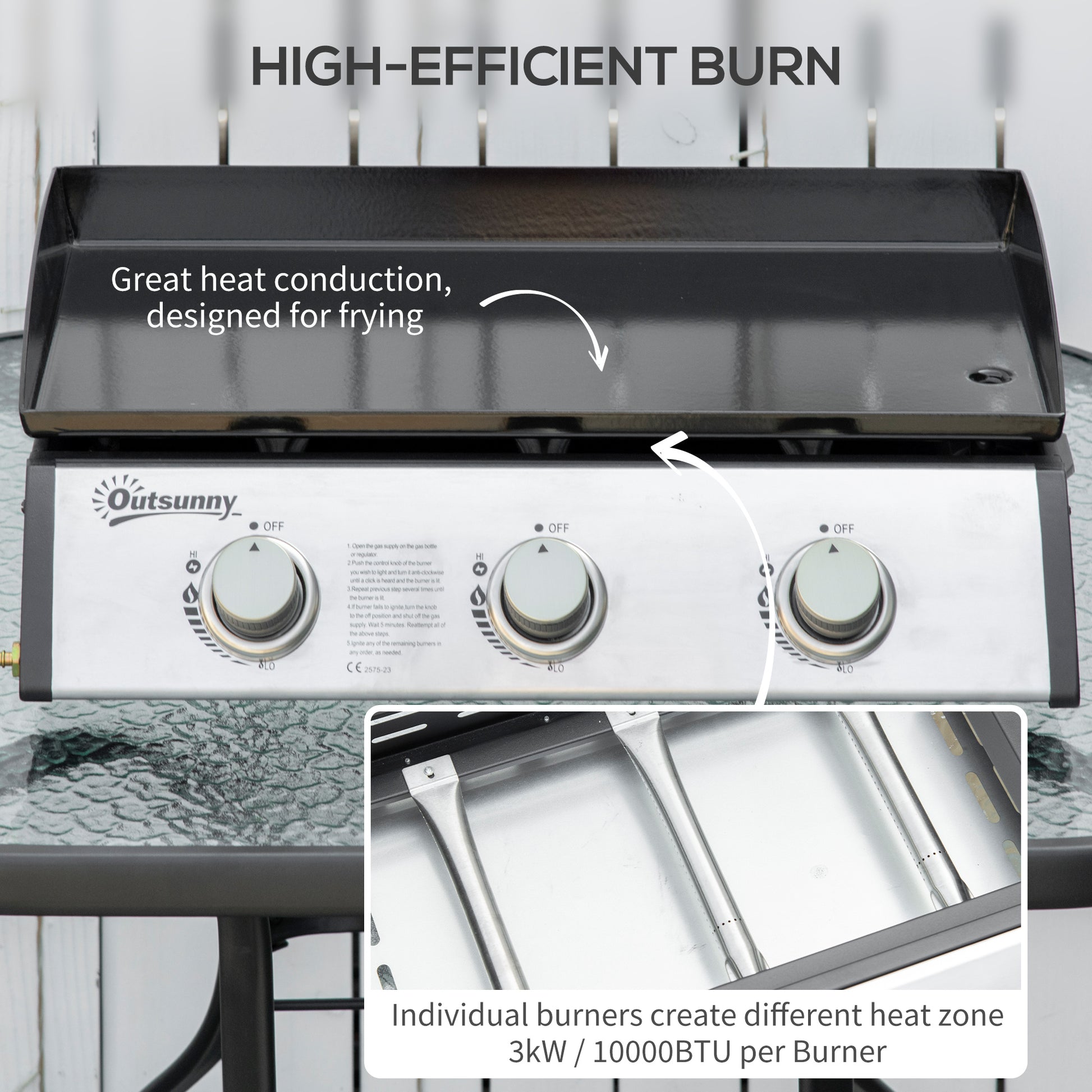 3 Burner Liquefied Gas Grill, Portable Tabletop BBQ Grill, for Camping, Picnic, Silver