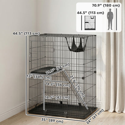2-Tier Cat Cage Indoor, Detachable Metal Wire Kennel with Hammock, Platform, Tray and Cushion for 1-2 Kittens