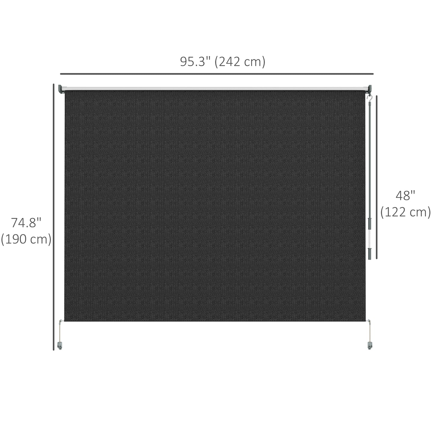 8' x 6' Patio Door Blinds, Outdoor Roller Shades, Cordless Roll Up Shade for Porch Gazebo, Black