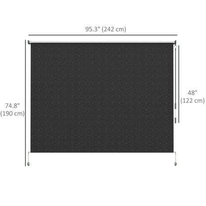8' x 6' Patio Door Blinds, Outdoor Roller Shades, Cordless Roll Up Shade for Porch Gazebo, Black