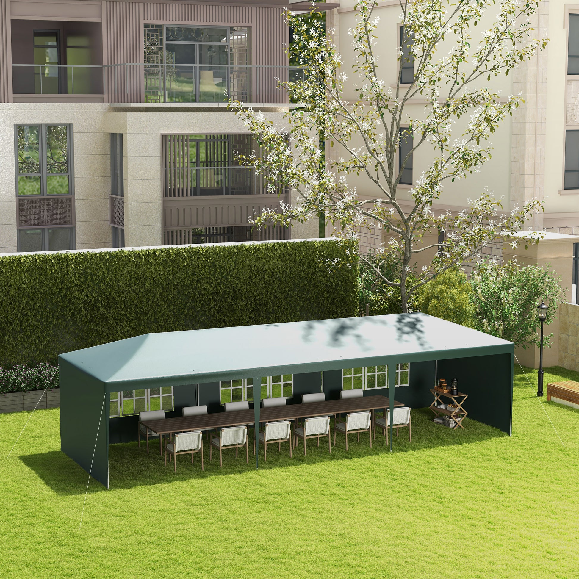 10' x 29' Canopy Tent, Party Tent with Sidewalls and Large Transparent Windows for Garden, Backyard, Outdoor, Green