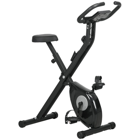 Soozier Foldable Exercise Bike Indoor Stationary Bike w/ 8-Level Magnetic Resistance LCD Screen Phone Holder for Home Gym Black