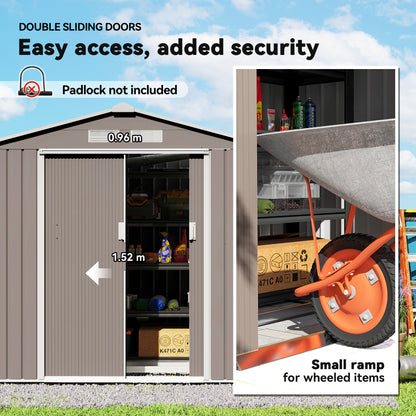7 x 4 x 6 ft Metal Outdoor Storage Shed, Heavy-Duty Garden Tool House with Foundation Kit and Double Doors, Ideal for Patio and Backyard Storage, Light Brown