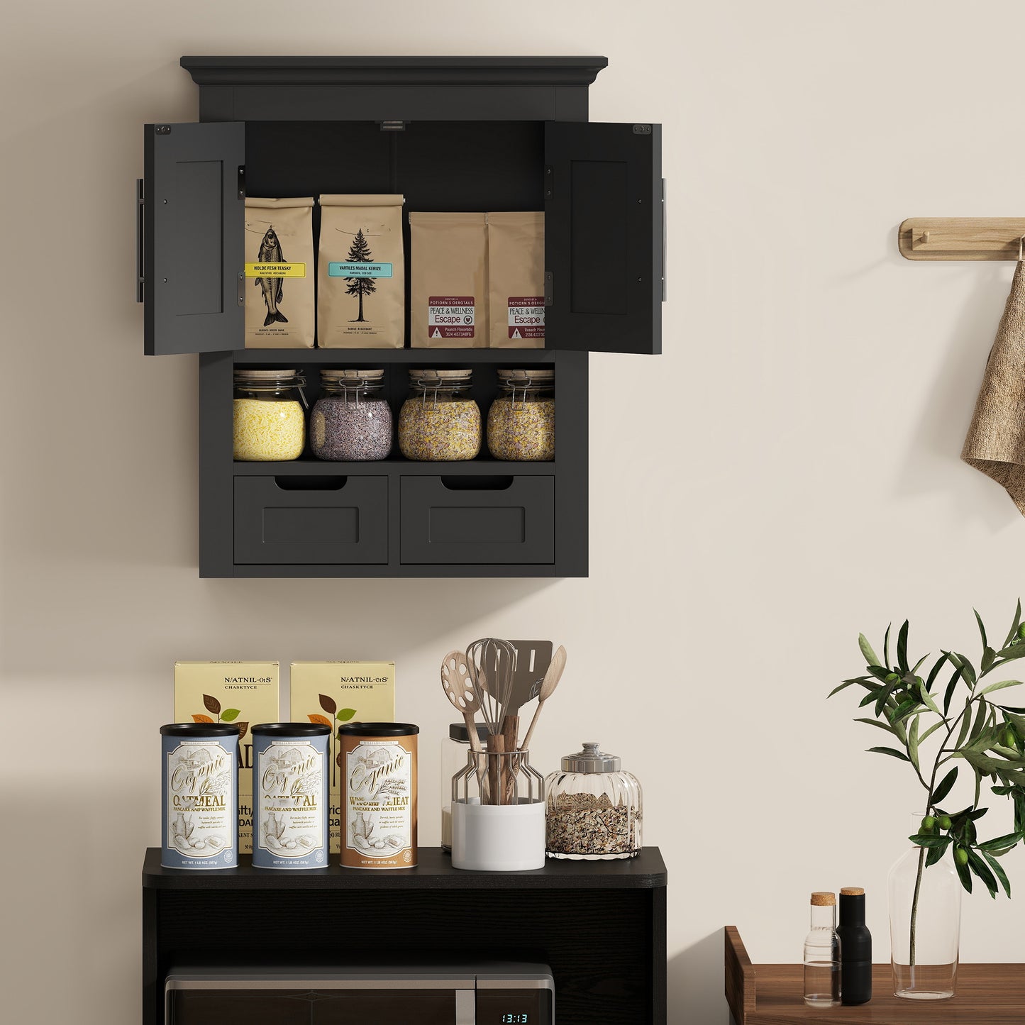 Bathroom Wall Cabinet, Medicine Cabinet, Toilet Storage Cabinet with Shelf for Living Room and Entryway, Black